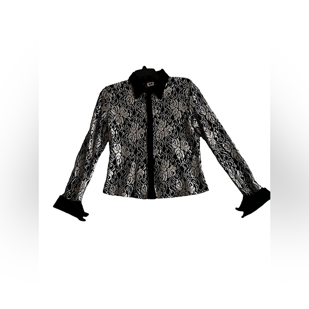 WILD USA LACE BLOUSE TOP WOMEN SEE THROUGH LONG SLEEVE SZ SMALL - Picture 2 of 9